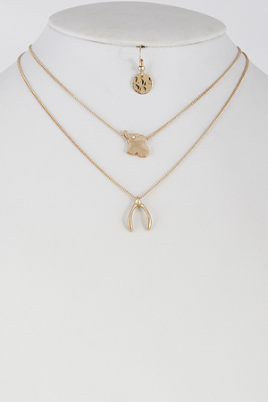 Simple Yet Casual Elephant And Wish Bone Necklace Set 6DAI1